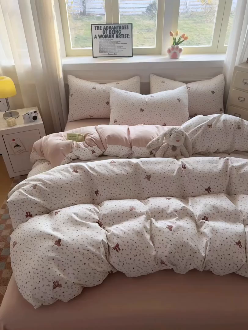 91家纺网 家纺一手货源 找家纺 洁柔供应链 2026新款A类古法糯小棉四件套 十里蔷薇