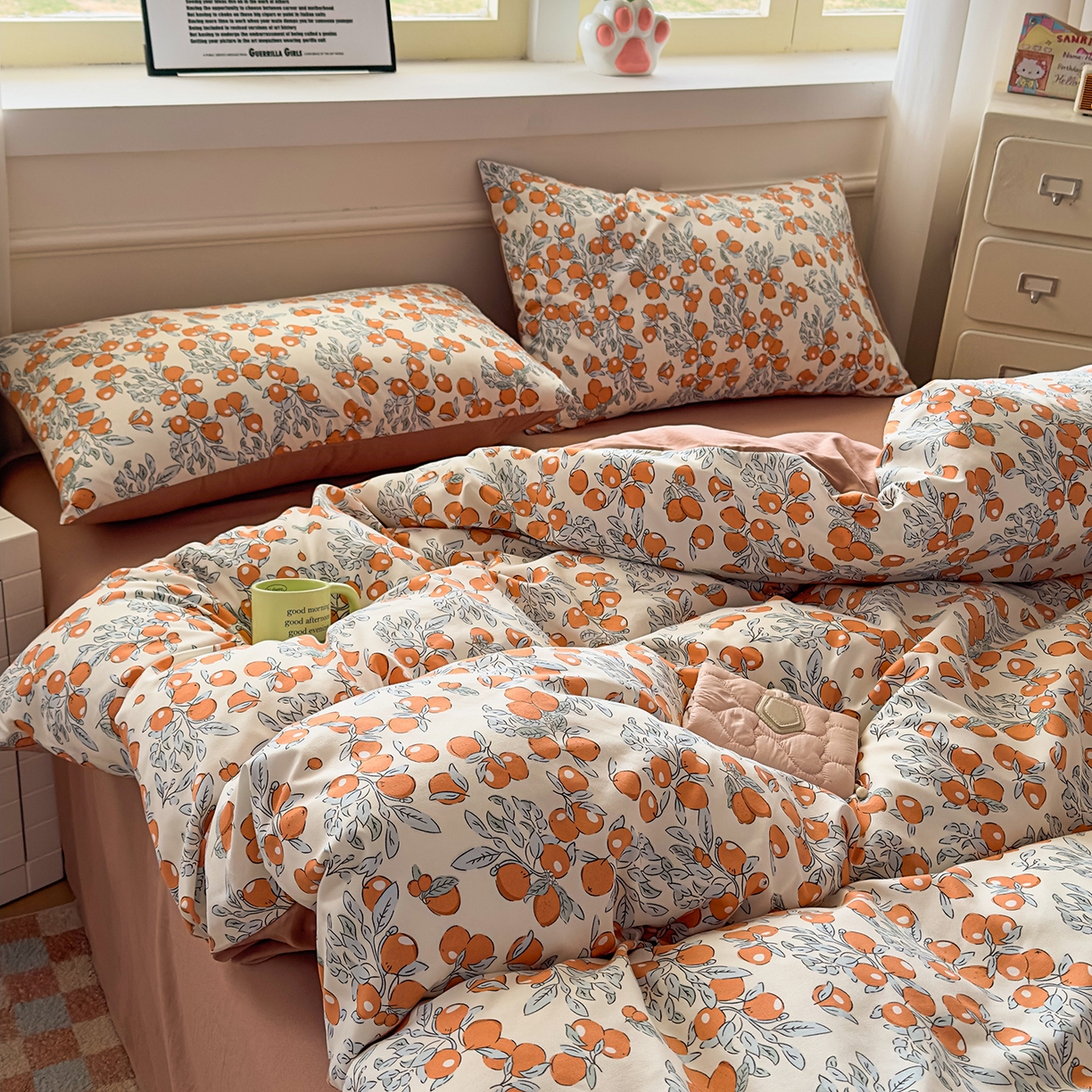 91家纺网 家纺一手货源 找家纺 洁柔供应链 2026新款A类古法糯小棉四件套 柿柿如意