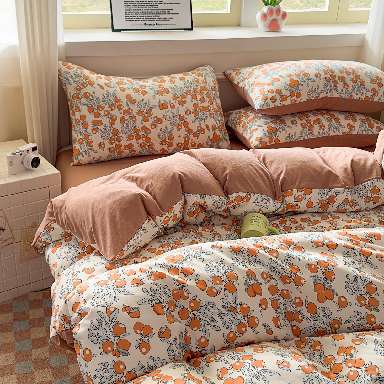 91家纺网 家纺一手货源 找家纺 洁柔供应链 2026新款A类古法糯小棉四件套 柿柿如意