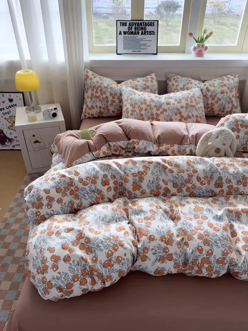 91家纺网 家纺一手货源 找家纺 洁柔供应链 2026新款A类古法糯小棉四件套 柿柿如意