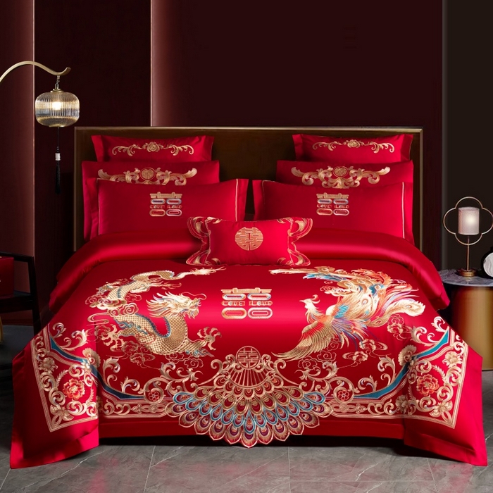 91家纺网 家纺一手货源 找家纺 （总）慕她家纺 2026年磨毛亲肤棉婚庆四件套大红色刺绣结床上用品