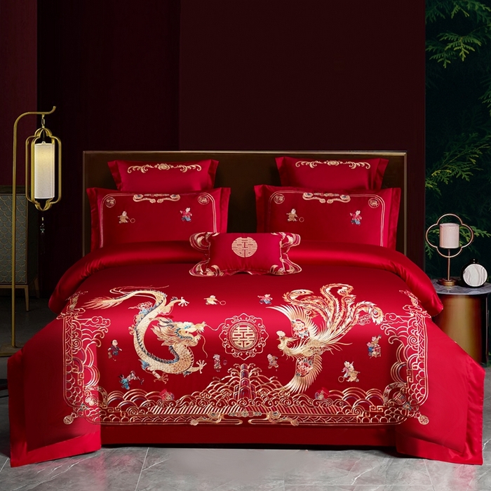 91家纺网 家纺一手货源 找家纺 （总）慕她家纺 2026年磨毛亲肤棉婚庆四件套大红色刺绣结床上用品