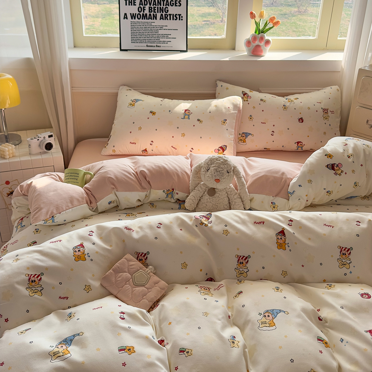 91家纺网 家纺一手货源 找家纺 洁柔供应链 2026新款A类古法糯小棉四件套 晚安星星