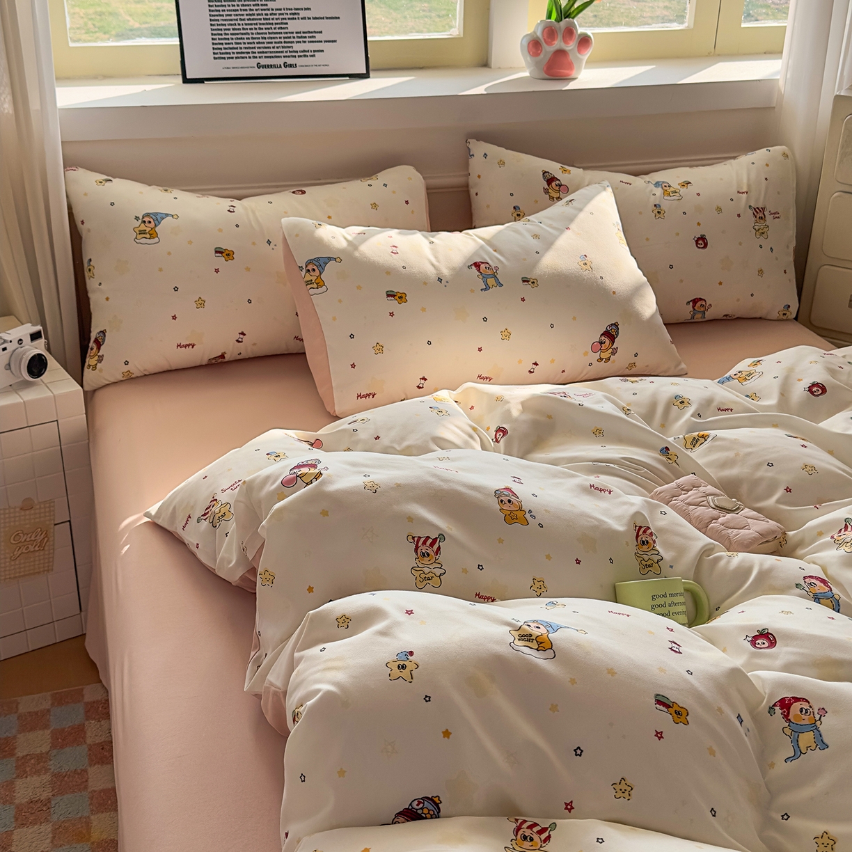 91家纺网 家纺一手货源 找家纺 洁柔供应链 2026新款A类古法糯小棉四件套 晚安星星