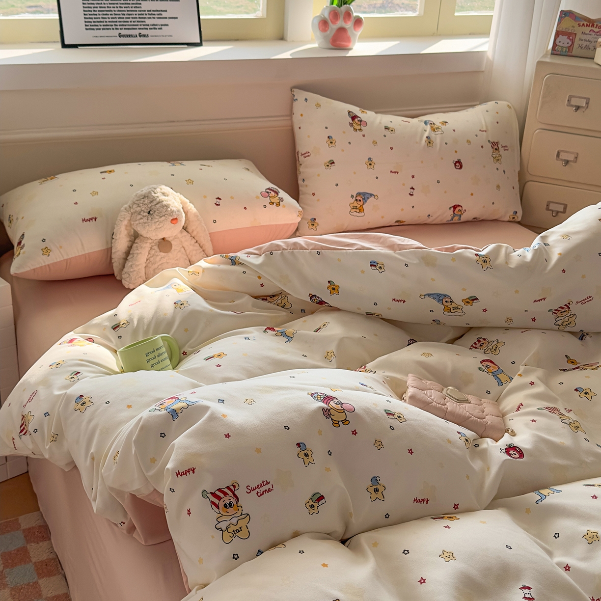 91家纺网 家纺一手货源 找家纺 洁柔供应链 2026新款A类古法糯小棉四件套 晚安星星