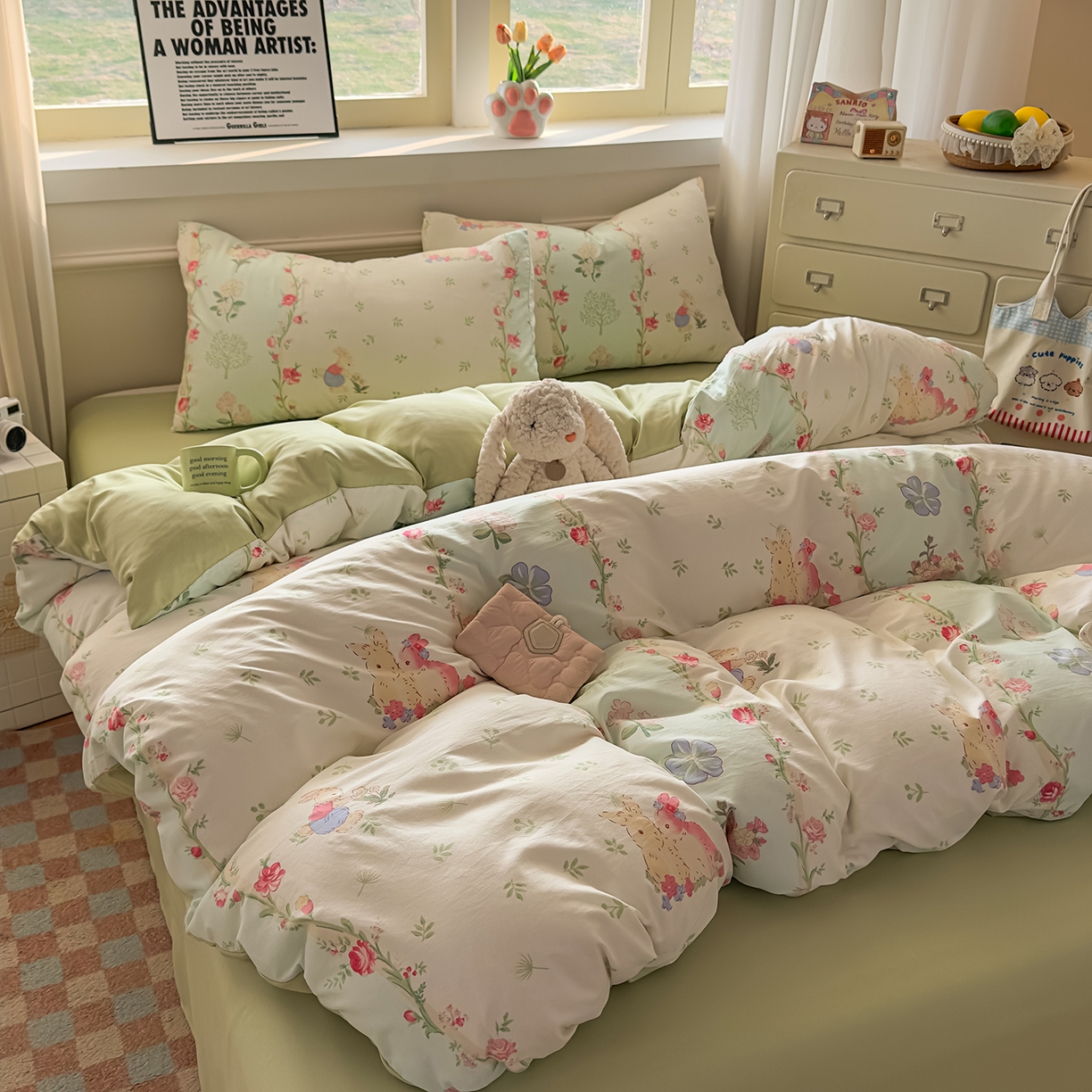 91家纺网 家纺一手货源 找家纺 洁柔供应链 2026新款A类古法糯小棉四件套 小兔-香颂园