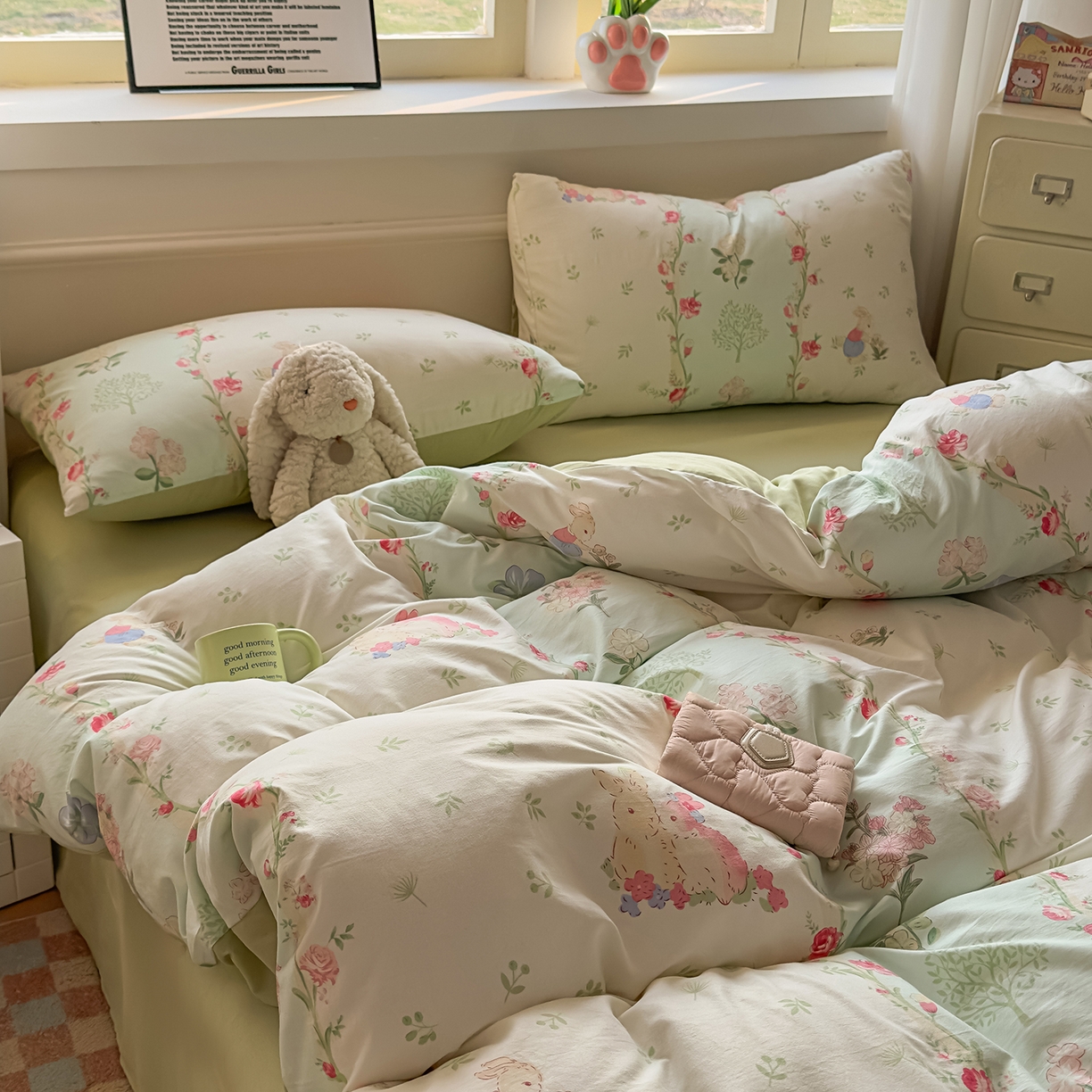 91家纺网 家纺一手货源 找家纺 洁柔供应链 2026新款A类古法糯小棉四件套 小兔-香颂园