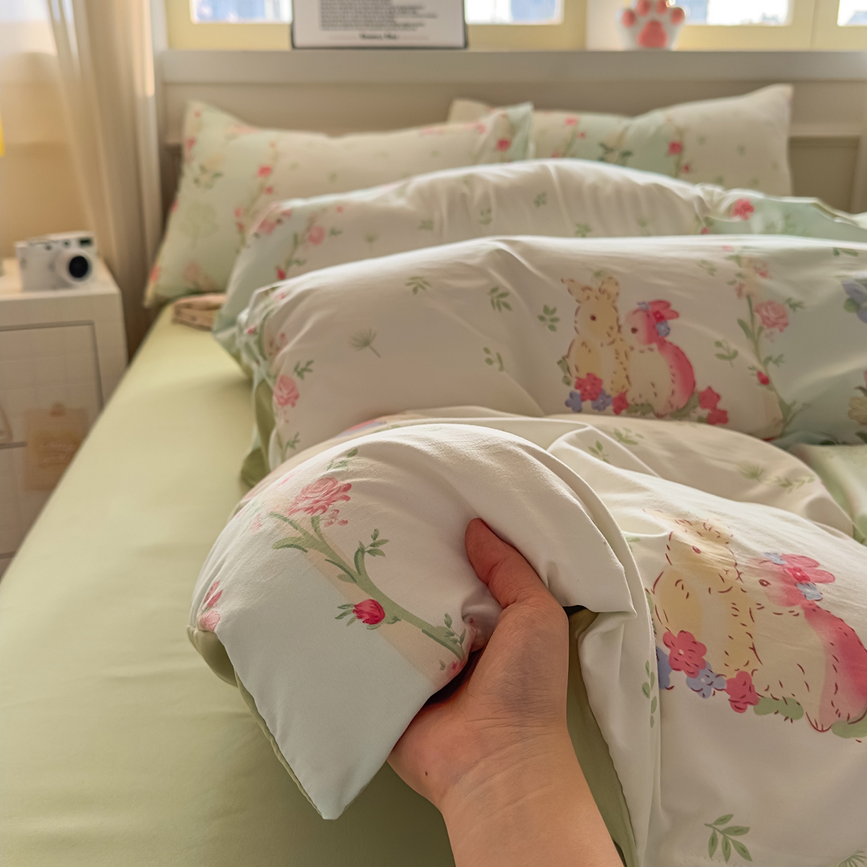 91家纺网 家纺一手货源 找家纺 洁柔供应链 2026新款A类古法糯小棉四件套 小兔-香颂园