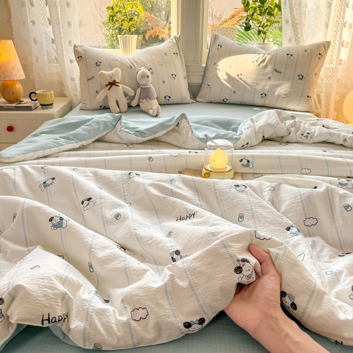 91家纺网 家纺一手货源 找家纺 丽美人家纺 2026春夏新款简单款皱皱纱夏被夏凉被空调被 萌犬乐园