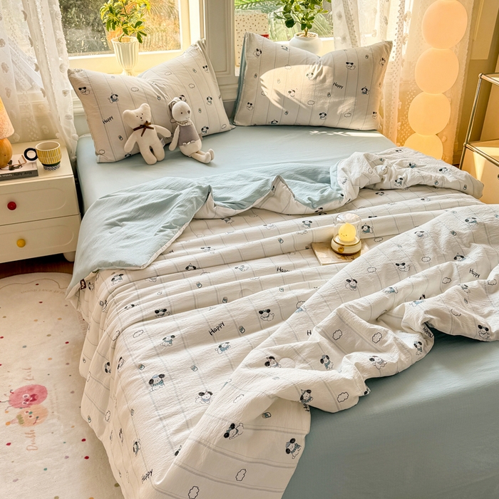 91家纺网 家纺一手货源 找家纺 丽美人家纺 2026春夏新款简单款皱皱纱夏被夏凉被空调被 萌犬乐园