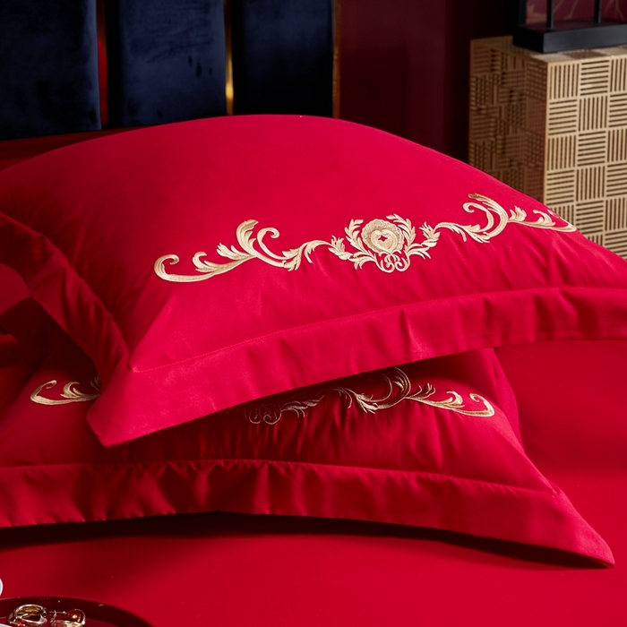 91家纺网 家纺一手货源 找家纺 慕她家纺 2026年磨毛亲肤棉婚庆四件套大红色刺绣结床上用品 秦晋龙凤