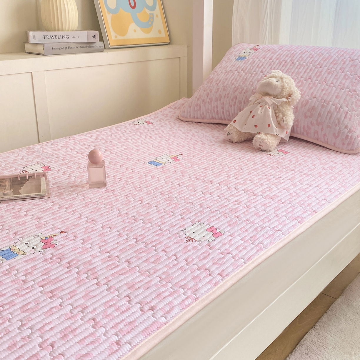 91家纺网 家纺一手货源 找家纺 康纳利 2026新款全棉床盖学生夹棉薄款床盖宿舍上下铺床垫三件套四季通用 KT粉