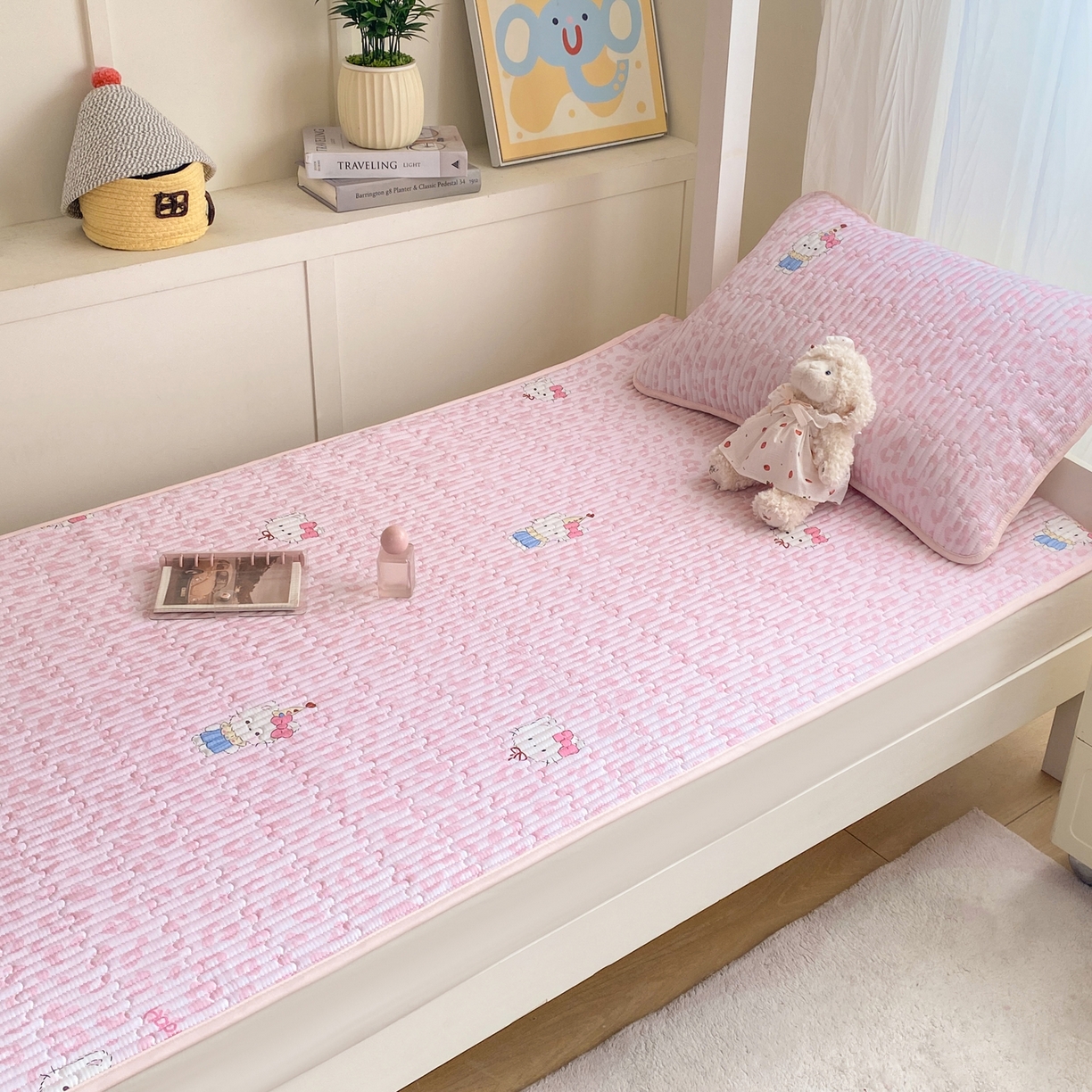 91家纺网 家纺一手货源 找家纺 康纳利 2026新款全棉床盖学生夹棉薄款床盖宿舍上下铺床垫三件套四季通用 KT粉