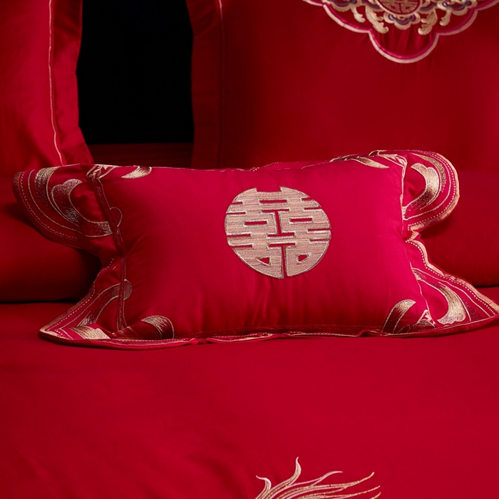 91家纺网 家纺一手货源 找家纺 慕她家纺 2026年磨毛亲肤棉婚庆四件套大红色刺绣结床上用品 幸福龙凤