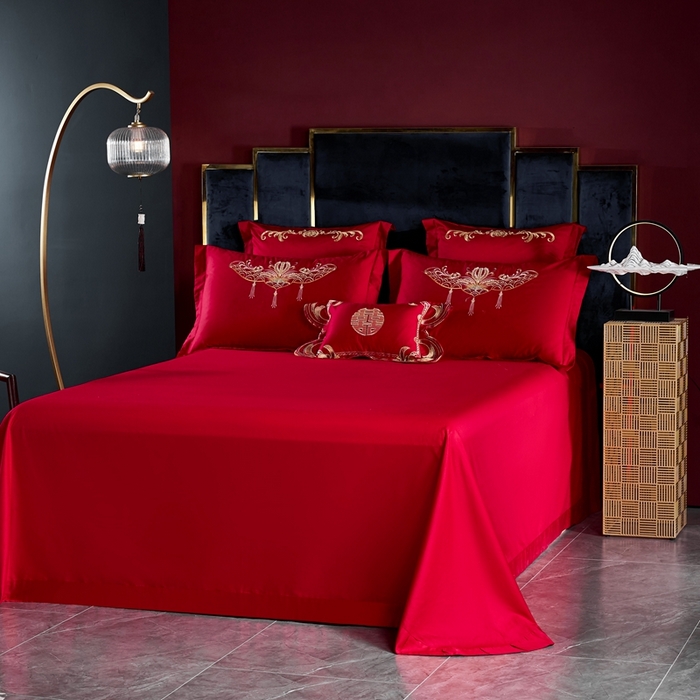 91家纺网 家纺一手货源 找家纺 慕她家纺 2026年磨毛亲肤棉婚庆四件套大红色刺绣结床上用品 雅韵龙凤