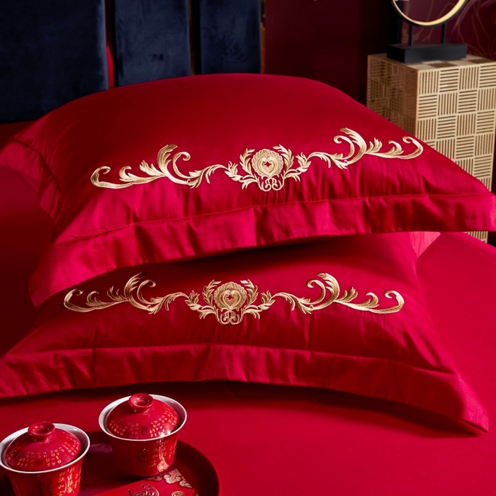 91家纺网 家纺一手货源 找家纺 慕她家纺 2026年磨毛亲肤棉婚庆四件套大红色刺绣结床上用品 金龙玉凤