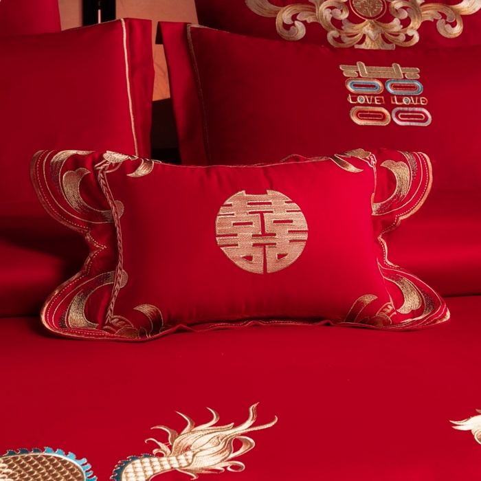 91家纺网 家纺一手货源 找家纺 慕她家纺 2026年磨毛亲肤棉婚庆四件套大红色刺绣结床上用品 金龙玉凤