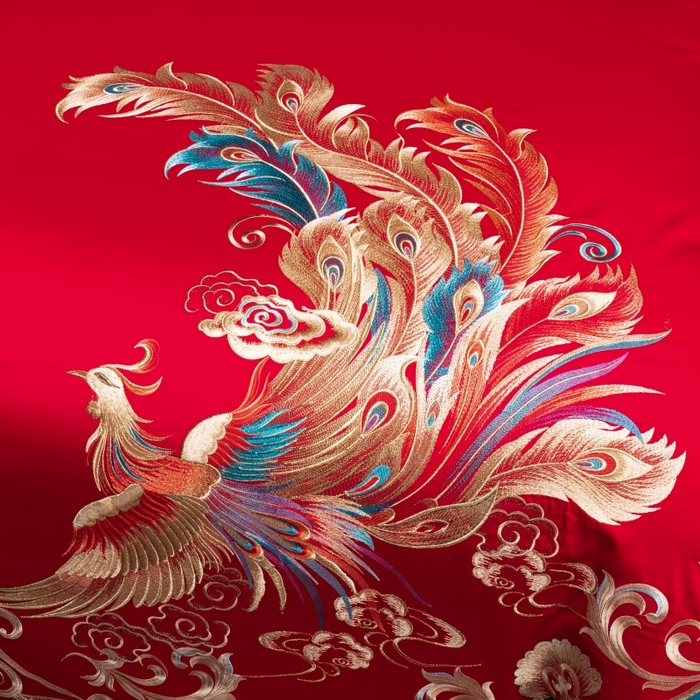 91家纺网 家纺一手货源 找家纺 慕她家纺 2026年磨毛亲肤棉婚庆四件套大红色刺绣结床上用品 金龙玉凤