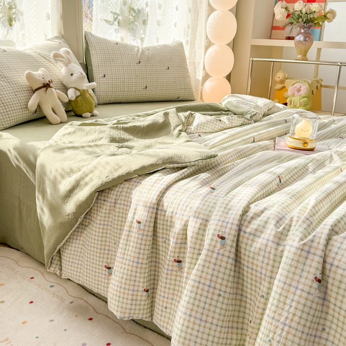 91家纺网 家纺一手货源 找家纺 丽美人家纺 2026春夏新款简单款皱皱纱夏被夏凉被空调被 腊肠狗