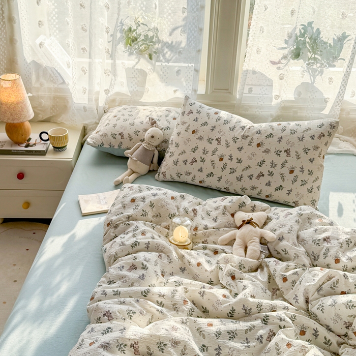 91家纺网 家纺一手货源 找家纺 丽美人家纺 2026春夏新款简单款皱皱纱夏被夏凉被空调被 紫雾叶兔