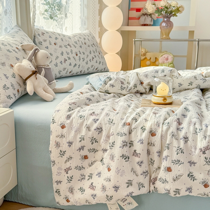 91家纺网 家纺一手货源 找家纺 丽美人家纺 2026春夏新款简单款皱皱纱夏被夏凉被空调被 紫雾叶兔