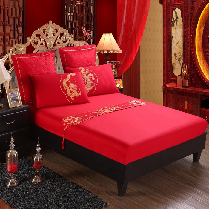 91家纺网 家纺一手货源 找家纺 （总）慕她家纺 慕她畅销款全棉纯棉婚庆四件套大红色刺绣结婚床上用品