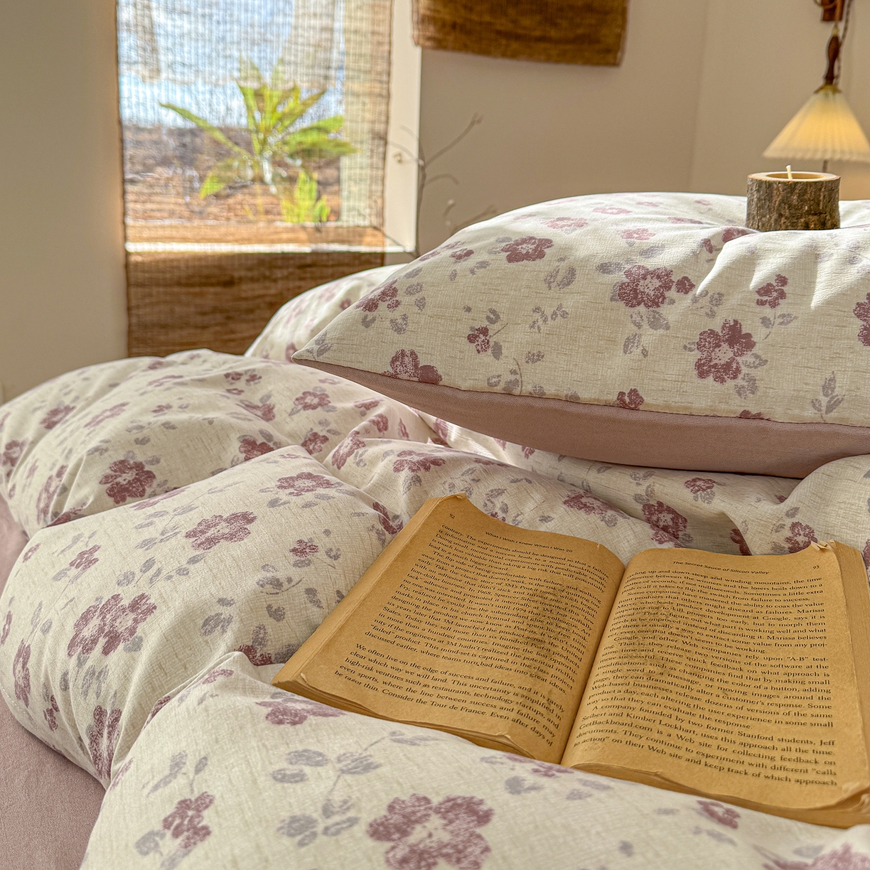 91家纺网 家纺一手货源 找家纺 铺尚美家纺 2026春夏新品色织棉麻棉纱小露麻系列皱皱纱四件套 花香满园