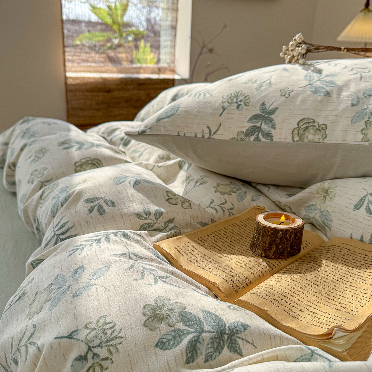 91家纺网 家纺一手货源 找家纺 铺尚美家纺 2026春夏新品色织棉麻棉纱小露麻系列皱皱纱四件套 踏春