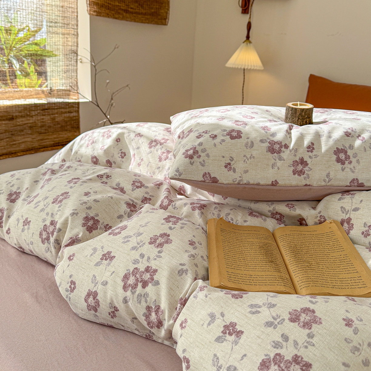 91家纺网 家纺一手货源 找家纺 铺尚美家纺 2026春夏新品色织棉麻棉纱小露麻系列皱皱纱四件套 花香满园