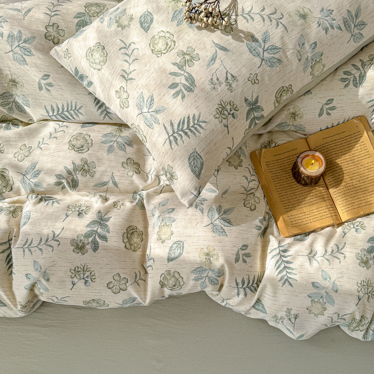 91家纺网 家纺一手货源 找家纺 铺尚美家纺 2026春夏新品色织棉麻棉纱小露麻系列皱皱纱四件套 踏春