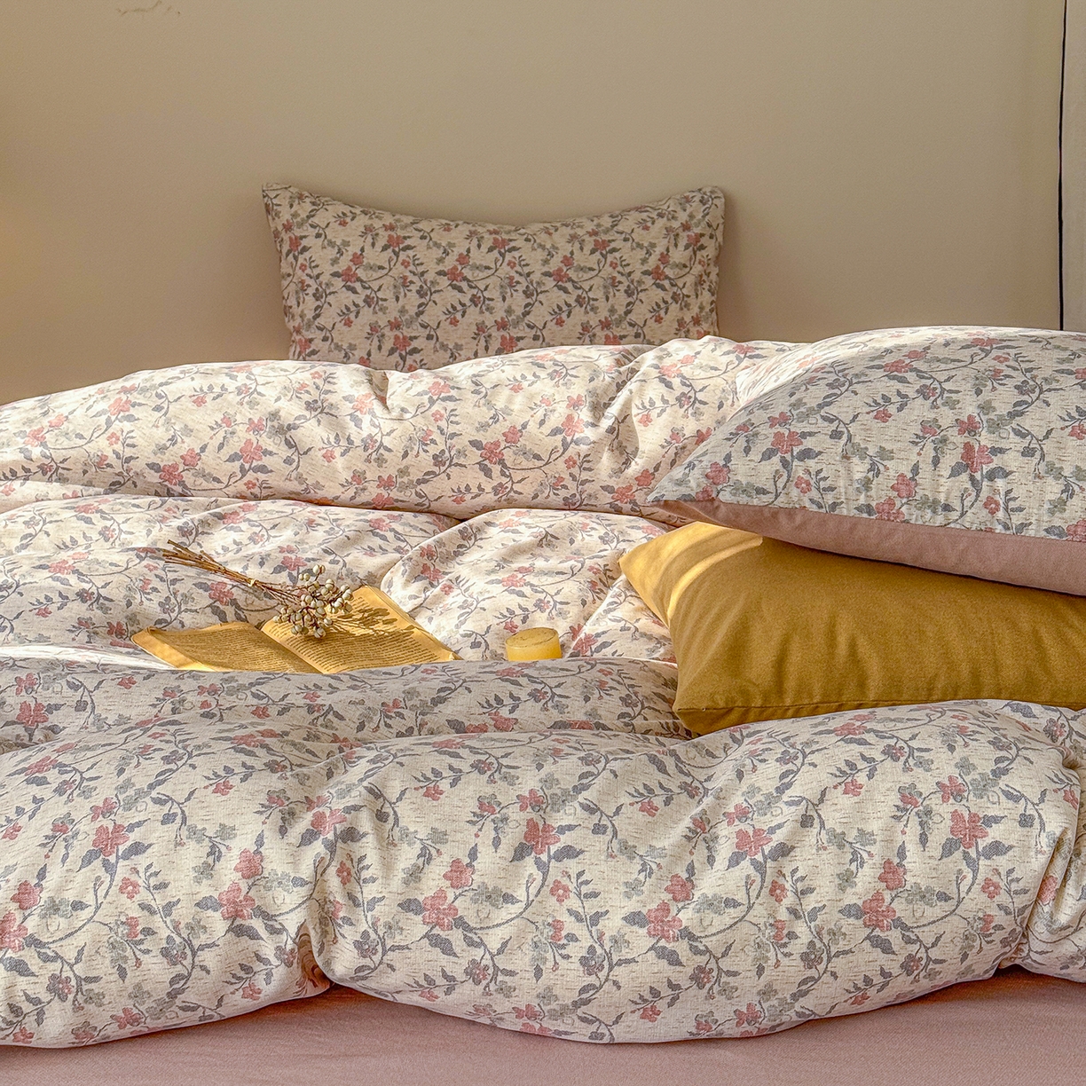 （总）铺尚美家纺 2026春夏新品色织棉麻棉纱小露麻系列皱皱纱四件套