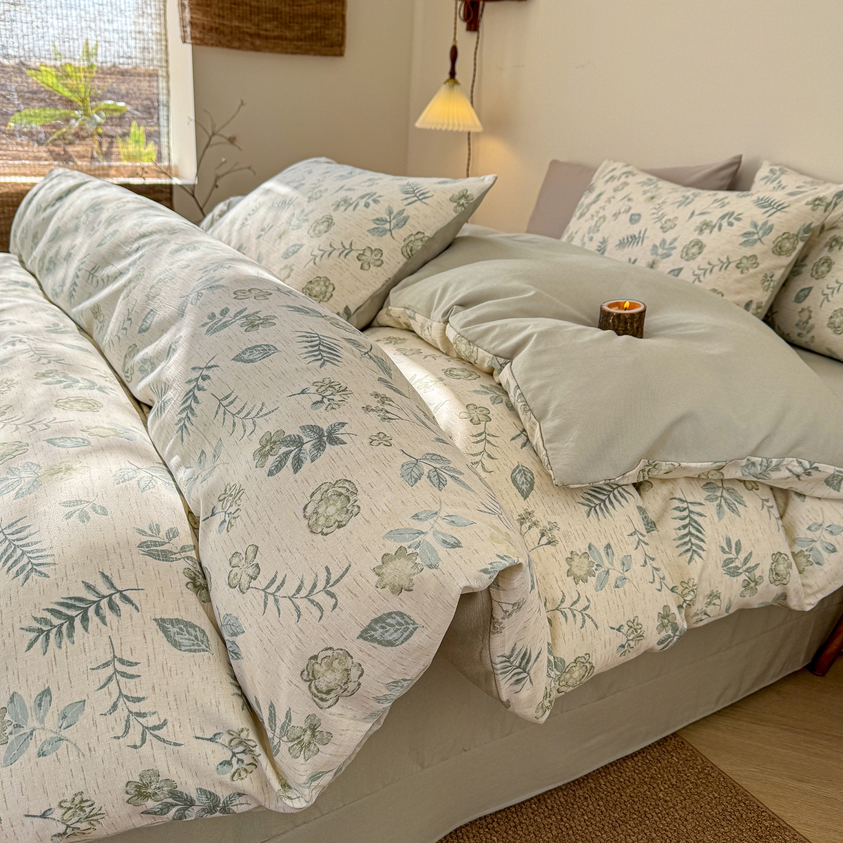 91家纺网 家纺一手货源 找家纺 铺尚美家纺 2026春夏新品色织棉麻棉纱小露麻系列皱皱纱四件套 踏春