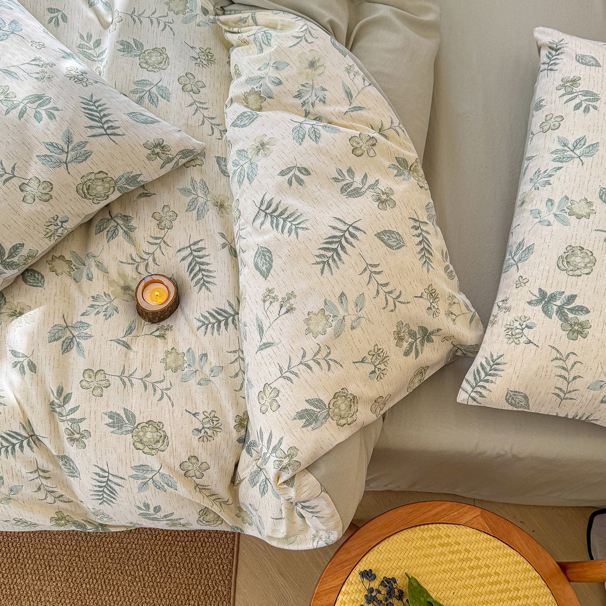 91家纺网 家纺一手货源 找家纺 铺尚美家纺 2026春夏新品色织棉麻棉纱小露麻系列皱皱纱四件套 踏春