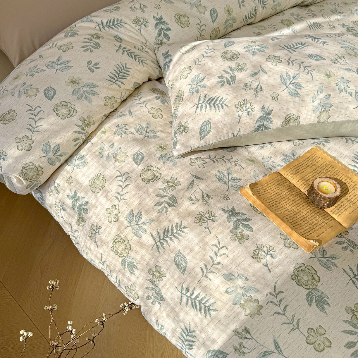 91家纺网 家纺一手货源 找家纺 铺尚美家纺 2026春夏新品色织棉麻棉纱小露麻系列皱皱纱四件套 踏春