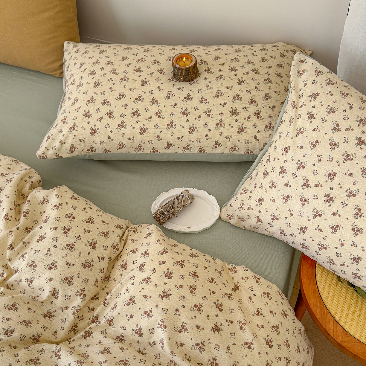 91家纺网 家纺一手货源 找家纺 铺尚美家纺 2026春夏新品色织棉麻棉纱小露麻系列皱皱纱四件套 乔安娜