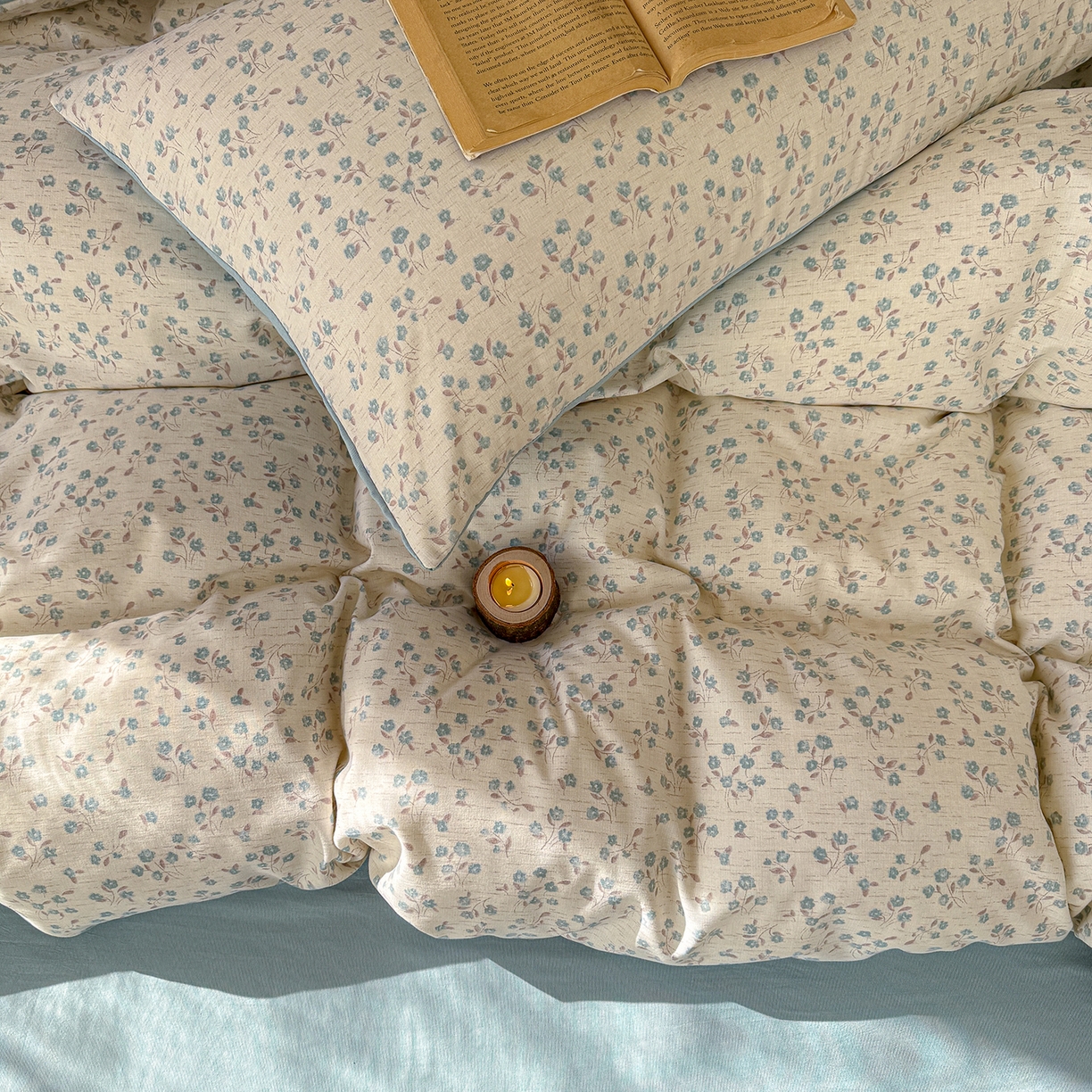 91家纺网 家纺一手货源 找家纺 铺尚美家纺 2026春夏新品色织棉麻棉纱小露麻系列皱皱纱四件套 小兰花