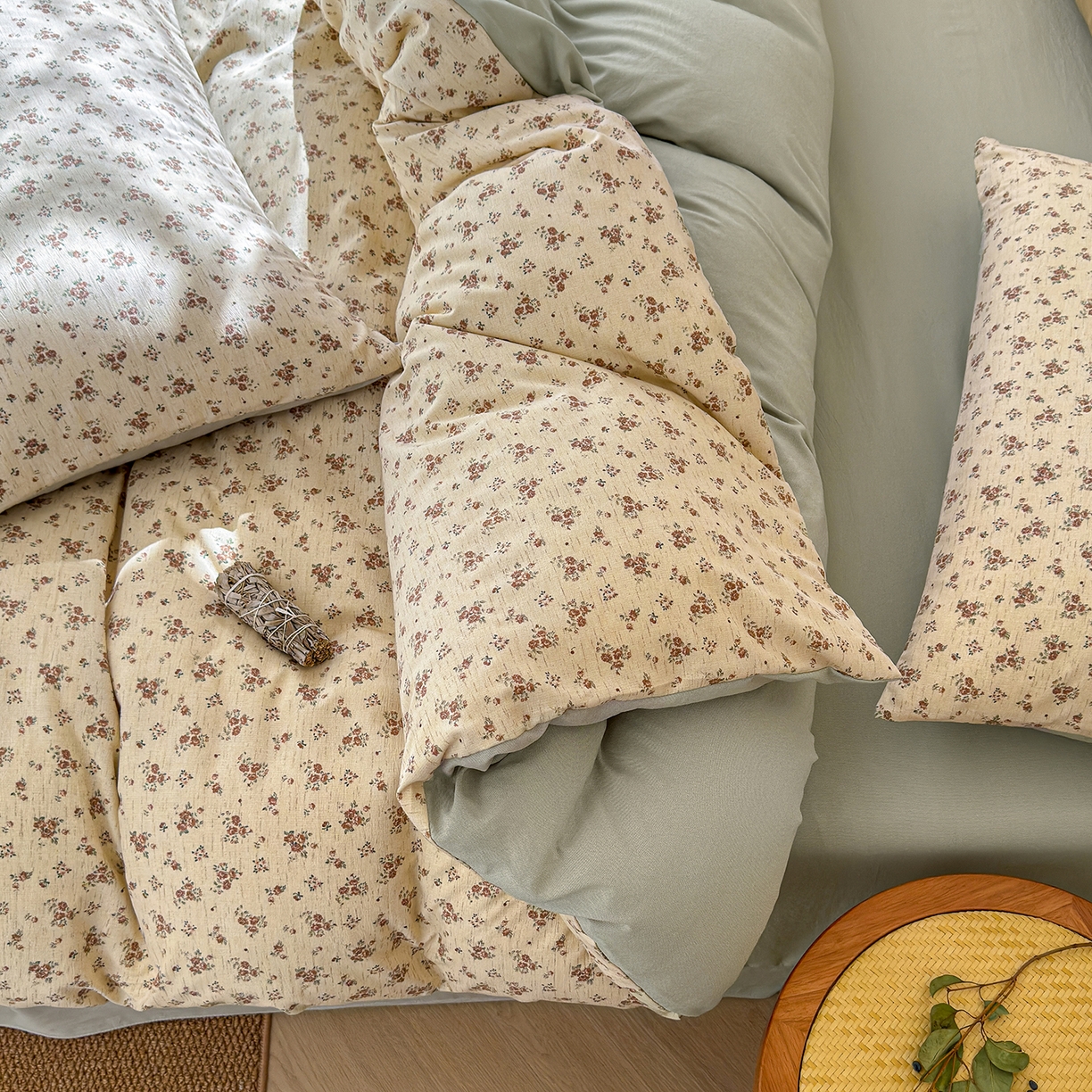 91家纺网 家纺一手货源 找家纺 铺尚美家纺 2026春夏新品色织棉麻棉纱小露麻系列皱皱纱四件套 乔安娜