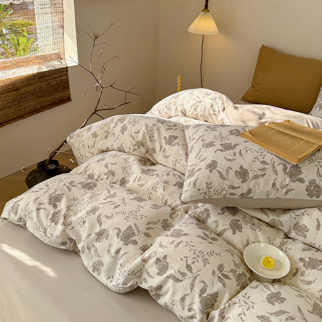 91家纺网 家纺一手货源 找家纺 铺尚美家纺 2026春夏新品色织棉麻棉纱小露麻系列皱皱纱四件套 素简