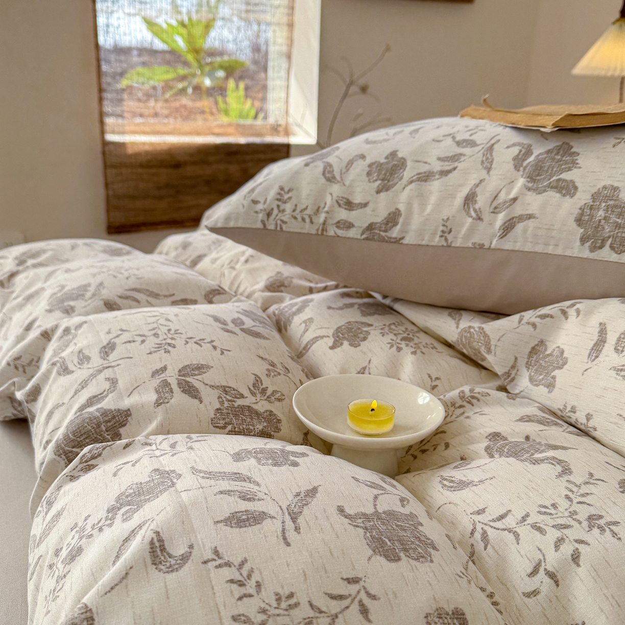 91家纺网 家纺一手货源 找家纺 铺尚美家纺 2026春夏新品色织棉麻棉纱小露麻系列皱皱纱四件套 素简