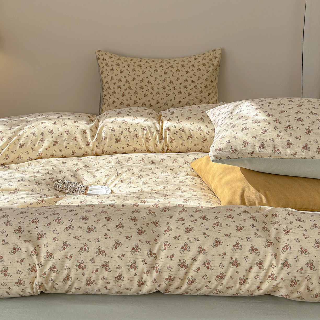 铺尚美家纺 2026春夏新品色织棉麻棉纱小露麻系列皱皱纱四件套 乔安娜