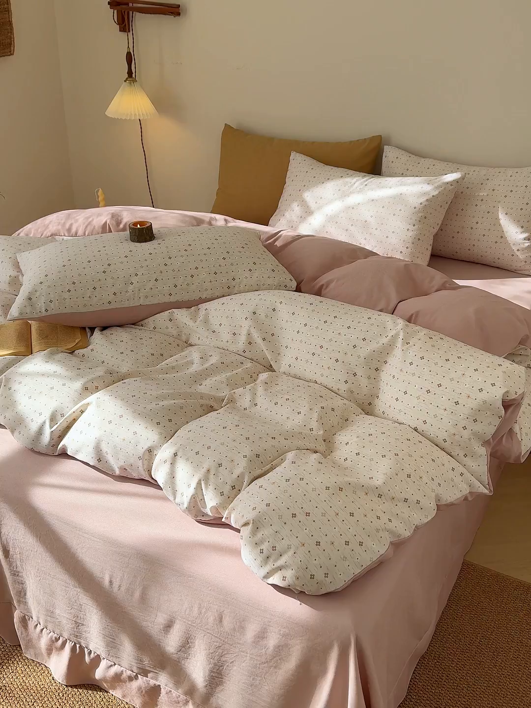 91家纺网 家纺一手货源 找家纺 铺尚美家纺 2026春夏新品色织棉麻棉纱小露麻系列皱皱纱四件套 时光点点