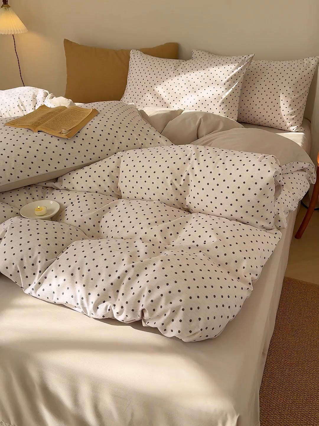 91家纺网 家纺一手货源 找家纺 铺尚美家纺 2026春夏新品色织棉麻棉纱小露麻系列皱皱纱四件套 清新波点