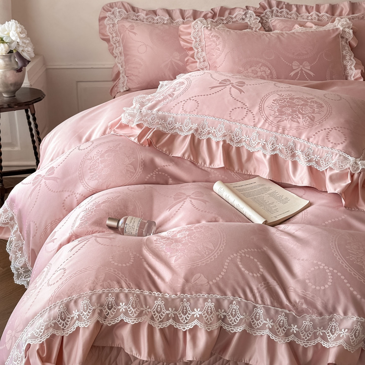 91家纺网 家纺一手货源 找家纺 （总）首尔家纺 2026新款花边夹棉床盖四件套厚织提花款系列-提供买家秀