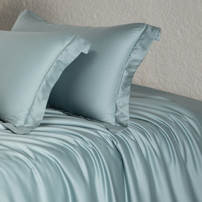 91家纺网 家纺一手货源 找家纺 618家纺 2026新款A类奥地利进口兰精天丝纯色四件套系列 天丝简约海茵蓝