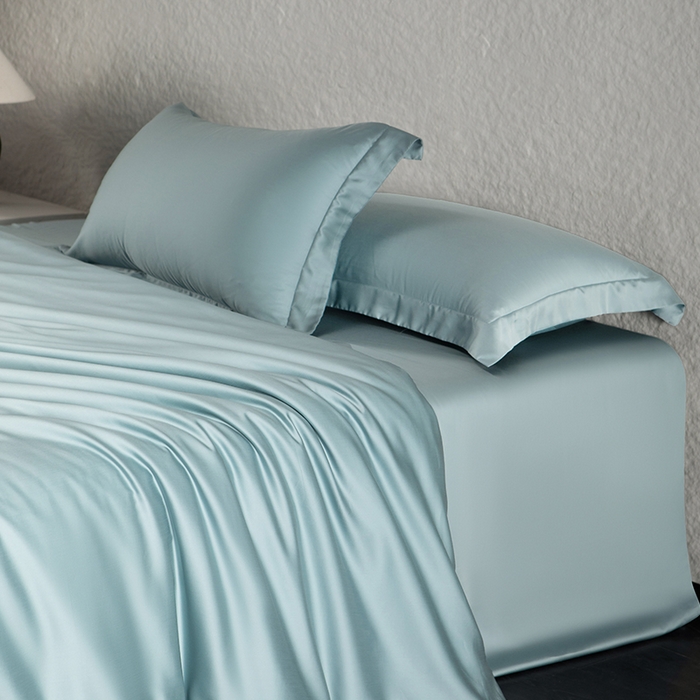 91家纺网 家纺一手货源 找家纺 618家纺 2026新款A类奥地利进口兰精天丝纯色四件套系列 天丝简约海茵蓝