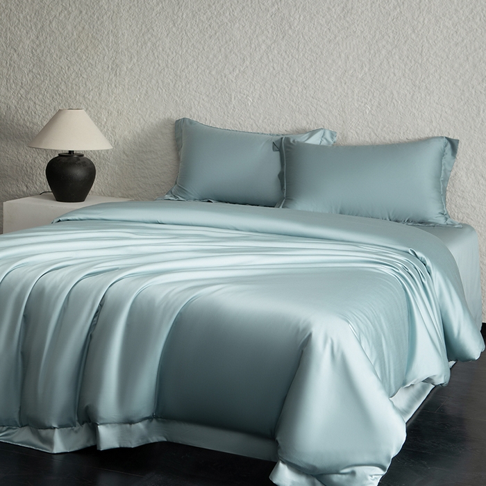 91家纺网 家纺一手货源 找家纺 618家纺 2026新款A类奥地利进口兰精天丝纯色四件套系列 天丝简约海茵蓝