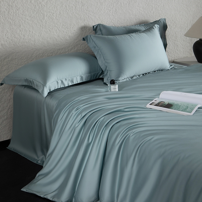 91家纺网 家纺一手货源 找家纺 618家纺 2026新款A类奥地利进口兰精天丝纯色四件套系列 天丝简约海茵蓝