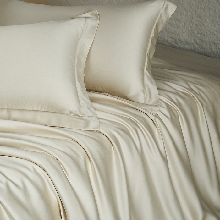 91家纺网 家纺一手货源 找家纺 618家纺 2026新款A类奥地利进口兰精天丝纯色四件套系列 天丝简约奶米杏