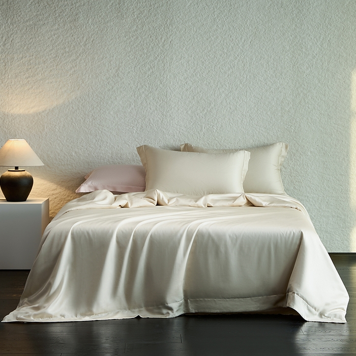 618家纺 2026新款A类奥地利进口兰精天丝纯色四件套系列 天丝简约奶米杏