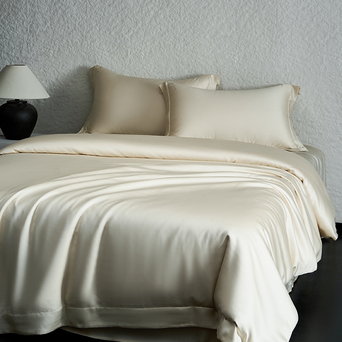 91家纺网 家纺一手货源 找家纺 618家纺 2026新款A类奥地利进口兰精天丝纯色四件套系列 天丝简约奶米杏